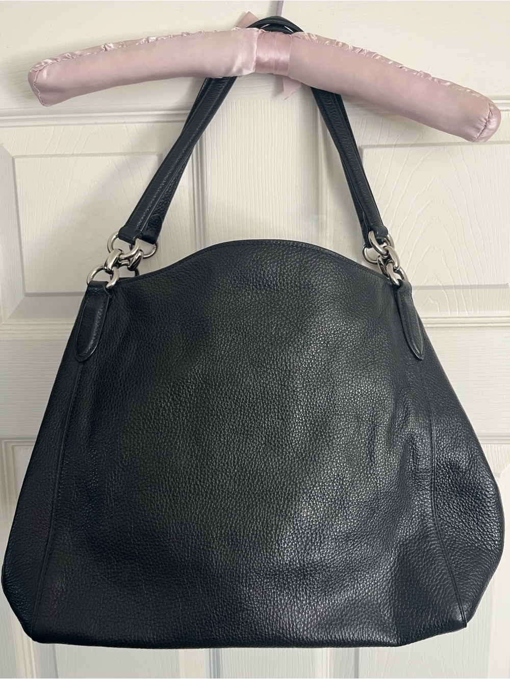 Coach Hallie Shoulder Bag. Black Pebble Leather with Silver Hardware - Picture 2 of 9